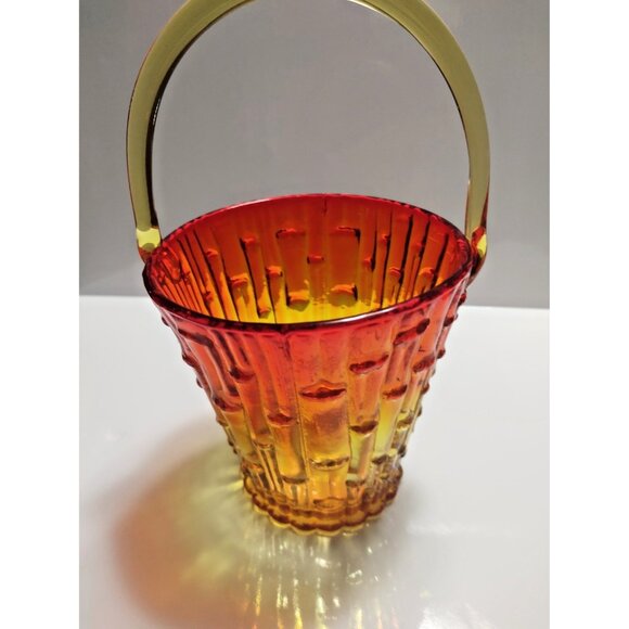 Vintage Italian Amberina Ruffled Edge Glass Basket with handle | MCM Home Decor - Picture 5 of 8